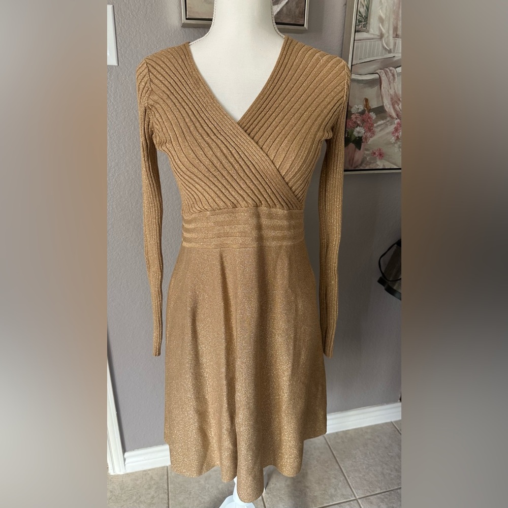 INC Metallic Ribbed Sweater Dress